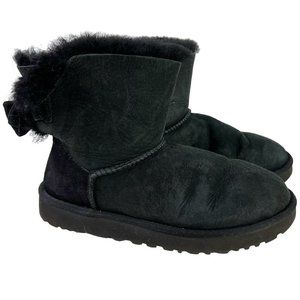 Ugg Australia Women's Mini Brigette Bailey Bow Black Sheepskin Suede Boots sz 7